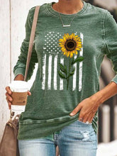 Load image into Gallery viewer, Sunflower and American Flag Long Sleeve Sweatshirt

