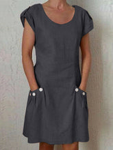 Load image into Gallery viewer, Vestido feminino largo de algodão e linho com botões contrastantes
