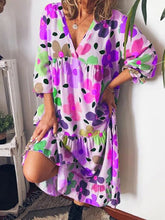 Load image into Gallery viewer, Vestido feminino de algodão e linho com estampa floral com decote em V
