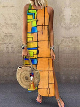 Load image into Gallery viewer, Vestido feminino com estampa geométrica sem mangas dividida
