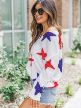 Load image into Gallery viewer, Knitted top with blue and red 4th of July stars

