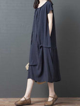 Load image into Gallery viewer, Round neck short sleeve linen dress
