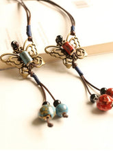 Load image into Gallery viewer, Ceramic Butterfly Pearl Necklace for Women
