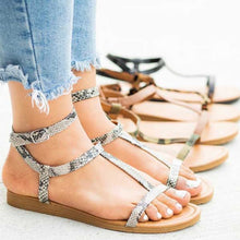 Load image into Gallery viewer, Womens Vintage Roman Flat Leopard Print Beach Sandals

