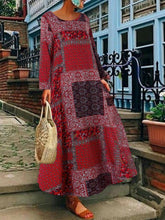 Load image into Gallery viewer, Vestido holgado de manga larga en algodón y lino en estilo étnico para mujer
