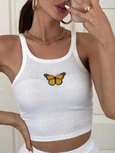 Load image into Gallery viewer, Camisa curta de algodão com bordado de borboleta
