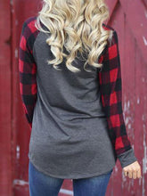 Load image into Gallery viewer, T-shirt de emenda de manga comprida Love Dogs Paw Plaid
