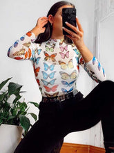 Load image into Gallery viewer, Camisa de algodón de manga larga con estampado de mariposas
