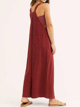 Load image into Gallery viewer, Women's wide cotton and linen jumpsuit with pockets
