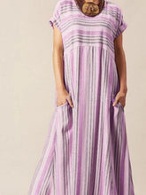 Load image into Gallery viewer, Women's Short Sleeve Striped Linen Loose Comfortable Dress
