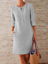 Load image into Gallery viewer, Vestido de linho de algodão feminino com bolsos baixos
