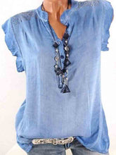 Load image into Gallery viewer, Camisa de gola alta de algodão e linho com diamantes
