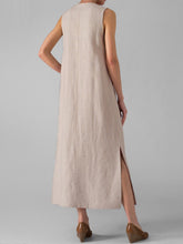 Load image into Gallery viewer, Women's sleeveless V-neck cotton and linen dress
