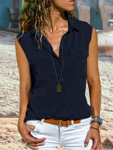 Load image into Gallery viewer, Women's Solid Color Button Down Sleeveless Shirt
