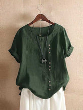 Load image into Gallery viewer, Solid color short sleeve cotton and linen casual t-shirt
