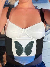 Load image into Gallery viewer, Butterfly print suspender tube top
