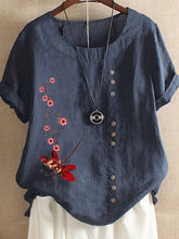 Load image into Gallery viewer, Camisa retro de algodón y lino estampada con botones
