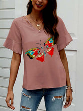 Load image into Gallery viewer, Buttefly Print Ruffle Sleeve Shirt
