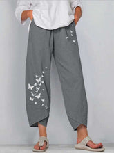 Load image into Gallery viewer, Wide-leg cotton and linen pants with butterfly print
