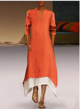 Load image into Gallery viewer, Elegante vestido de algodón y lino de manga larga para mujer
