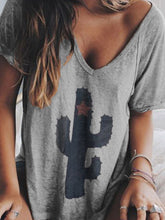 Load image into Gallery viewer, Camiseta feminina vintage com estampa de cacto casual
