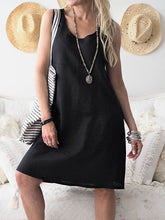 Load image into Gallery viewer, Vestido feminino de linho sem mangas de cor sólida
