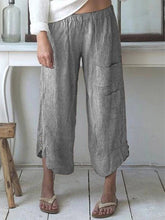 Load image into Gallery viewer, Calça listrada grande para mulher em algodão e linho grande
