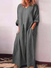 Load image into Gallery viewer, Vestido holgado de algodón y lino con manga larga para mujer
