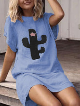 Load image into Gallery viewer, Tela suelta de lino con cuello redondo y estampado de cactus para mujer
