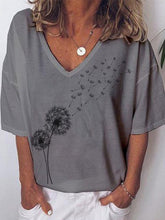 Load image into Gallery viewer, Camiseta feminina com decote em V com estampa de dente de leão
