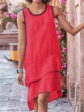 Load image into Gallery viewer, Sleeveless Multi-Layer Cotton and Hemp Round Neck Dress for Women
