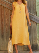Load image into Gallery viewer, Women's sleeveless V-neck dress in cotton and linen

