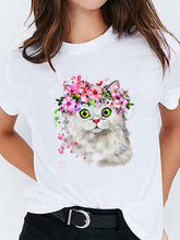 Load image into Gallery viewer, Casual cat print t-shirt for women
