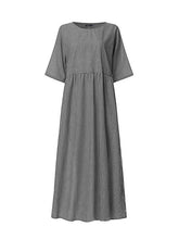 Load image into Gallery viewer, Cotton and linen midi dress with pinstripe
