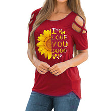 Load image into Gallery viewer, Criss Cross Off Shoulder Sunflower Print Shirts
