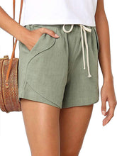 Load image into Gallery viewer, Shorts casuais femininos de algodão e linho com cordão elástico
