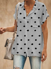 Load image into Gallery viewer, Women's short-sleeved cotton and linen shirt with polka dots
