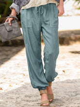 Load image into Gallery viewer, Calça casual de algodão liso e linho com bolso para senhora
