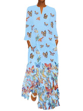 Load image into Gallery viewer, Vestido de manga larga con cuello de pico y estampado de mariposas
