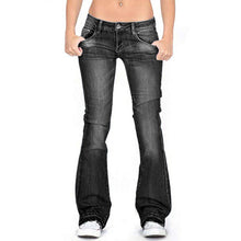 Load image into Gallery viewer, Low rise, faded and frayed bootcut jeans
