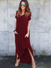 Load image into Gallery viewer, Vestido de bolso com decote em V em cor sólida para mulheres

