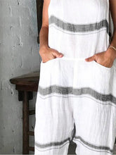 Load image into Gallery viewer, Linho listrado feminino e macacão de algodão com bolso
