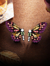 Load image into Gallery viewer, Brincos de diamante colorido com asas de borboleta
