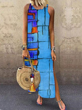 Load image into Gallery viewer, Vestido feminino com estampa geométrica sem mangas dividida
