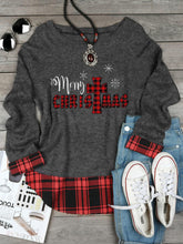 Load image into Gallery viewer, Camiseta feminina de costura xadrez feliz natal

