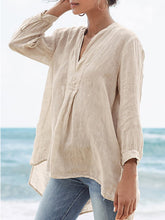 Load image into Gallery viewer, Camisa de mujer de algodón y lino fino con mangas de 9 puntos
