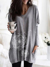 Load image into Gallery viewer, Dandelion Print Round Neck Long Sleeve Women's T-shirt
