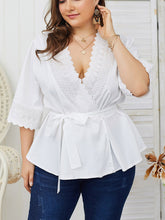 Load image into Gallery viewer, Plus Size Lace Panel Surplice Blouse
