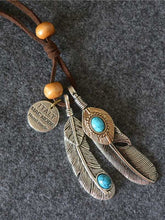 Load image into Gallery viewer, Unisex long wooden pearl necklace with literary feathers
