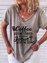 Load image into Gallery viewer, Camiseta de manga corta Coffee Gets Me Started Jesus Keeps Me Going
